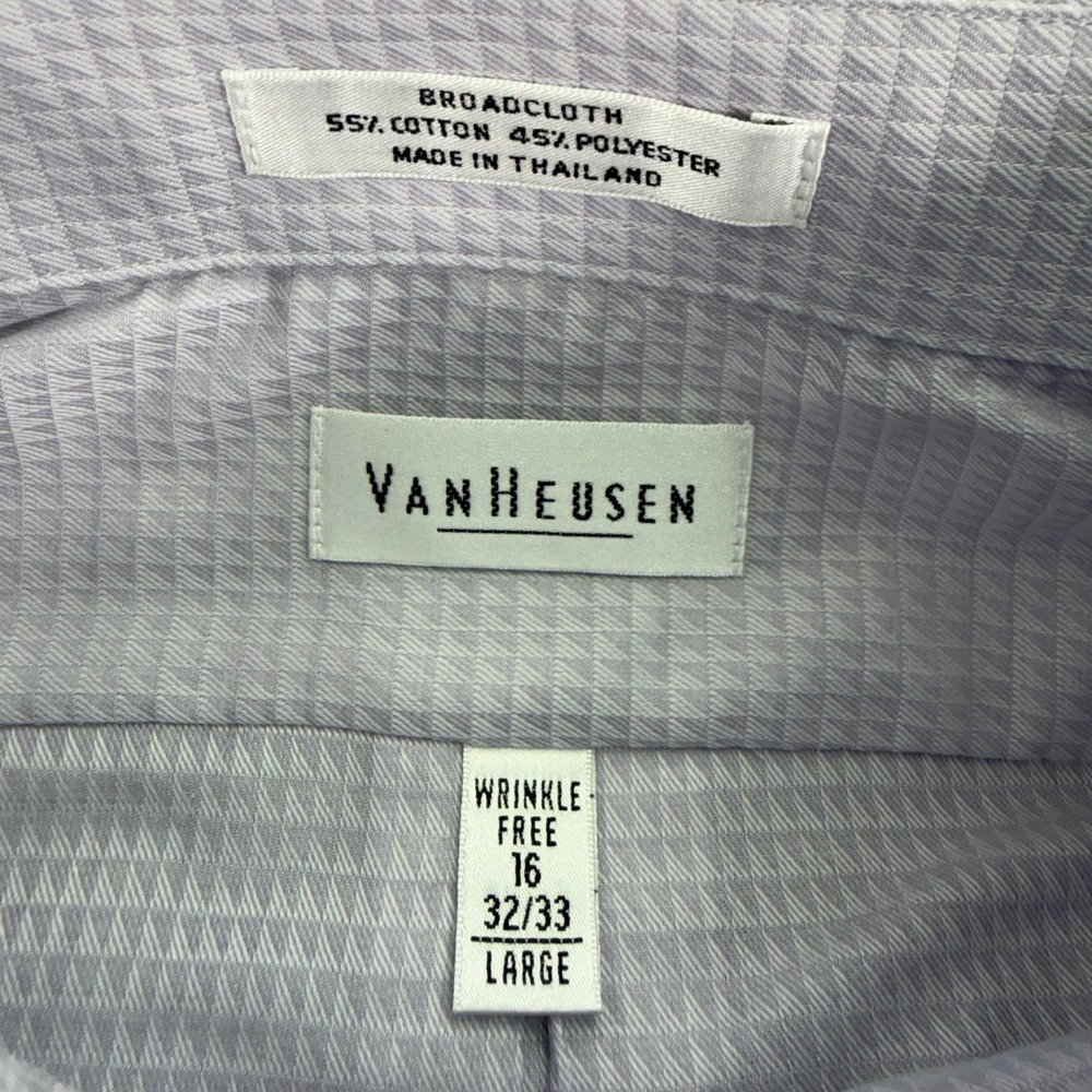 Van Heusen Dress Shirt Mens 16 32 33 Large Light Purple Broadcloth Wrinkle Free - Picture 2 of 14